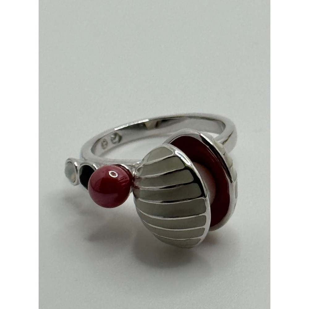 Swarovski Swan Signed Seashell Enamel Crystal Ring Size 52 or US 5.75‎